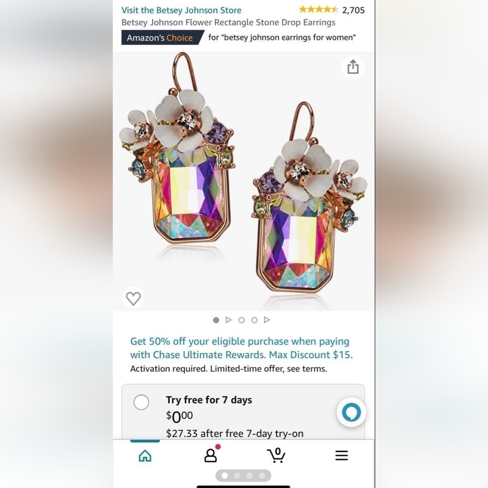 Brand New Betsey Johnson Flower Rectangle Stone Drop Earrings